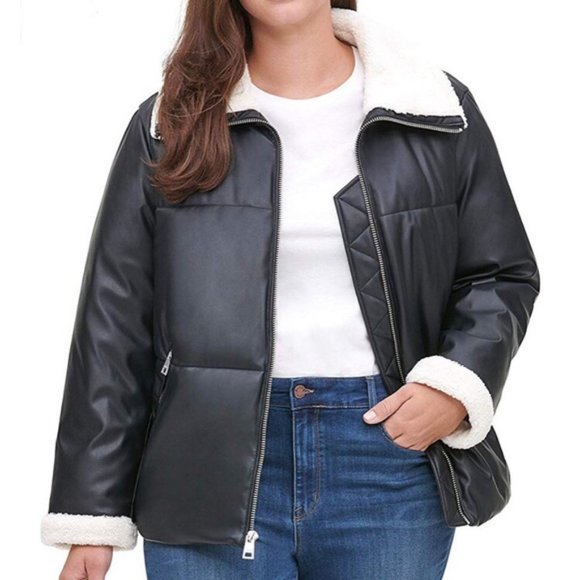 Levis Smooth Lamb Faux Leather Puffer Jacket Sz Md
